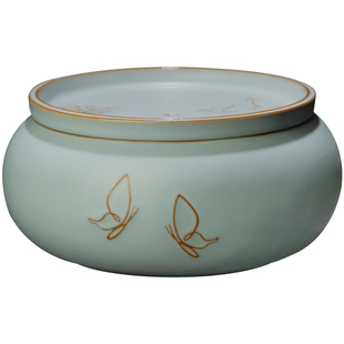 景德镇汝瓷干泡台大容量圆形储水陶瓷茶盘手工仿宋汝窑壶承托青瓷