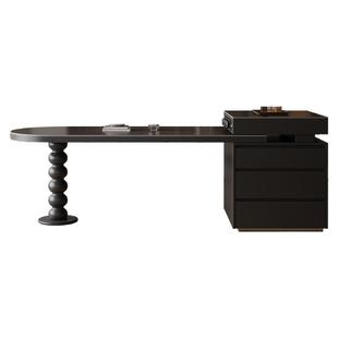 法式半圆可伸缩岛台餐桌一体式家用小户型倒台开放厨房岩板中导台