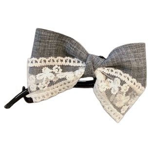 Miu系灰色蝴蝶结一字发夹女2025新款高端抓夹后脑勺扭扭夹发饰女