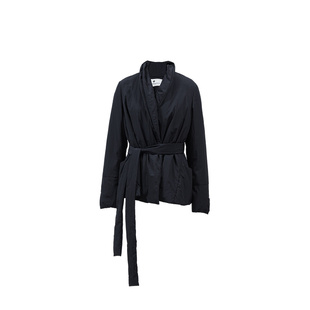 ZHUCHONGYUN冬季交襟黑色配腰带口袋宽松直身羽绒外套