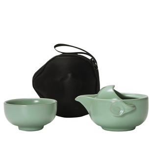 便携汝窑快客杯一壶一杯单个人专用手抓泡茶壶杯饮旅行茶具小套装