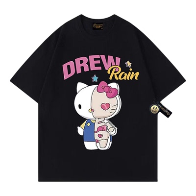 drew笑脸机器凯蒂猫潮牌美式T恤