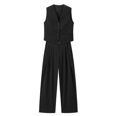 高圆圆同款背心马甲阔腿裤套装