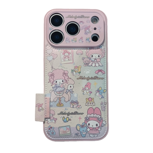 网红粉色可爱美乐蒂带支架适用苹果17手机壳皮质iphone16promax萌系17promax新款15防摔14硅胶16全包卡通女13