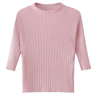 中袖薄款针织衫秋季女装2025新款小个子短款毛衣内搭半高领打底衫