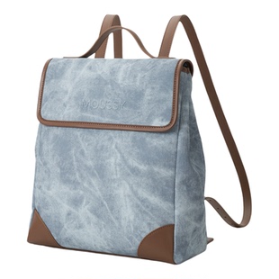 MOUSSY Geek Chic仿牛仔PU女双肩包大容量背包旅行通勤轻便电脑包