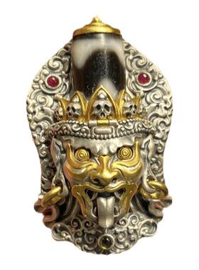 藏传扎基拉姆前世今生藏式吊坠电镀金财神挂件不能打开项坠子