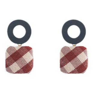 S925银针百搭碎花格子布几何小耳钉女潮适合冬天的耳环清新耳饰品