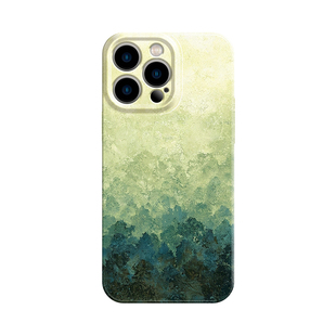 绿色山峦风景油画适用苹果14手机壳15promax菲林软壳iPhone13新款11创意12高级感xsmax小众xr艺术x小清新7p女