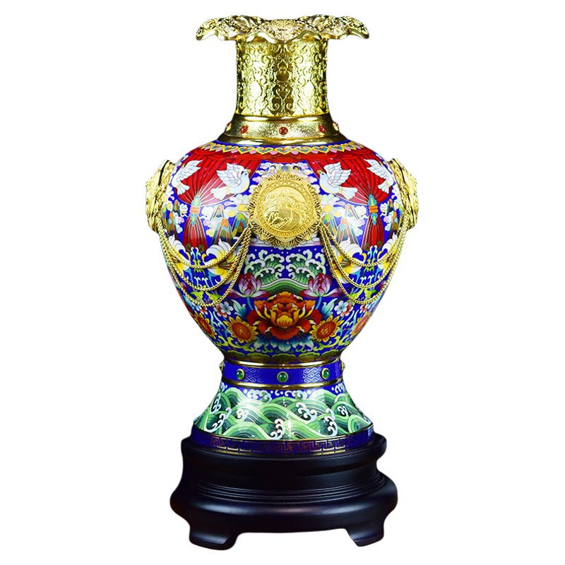 北京景泰蓝15寸花瓶张同禄赵春明盛世荣光同心尊紫铜掐丝珐琅摆件