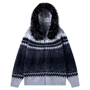 BJHG不计后果费尔岛毛衣男款秋冬可拆卸毛领针织美式情侣装毛衣女