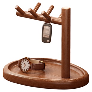 桌面置物架实木进门钥匙收纳玄关摆件托盘首饰挂架眼镜放置展示架