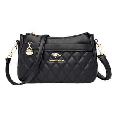 真皮妈妈斜挎菱格小方包多层挎包