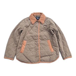 美国单秋冬绗缝夹克撞色翻领直筒夹棉棉服女大码鹿皮绒面薄外套