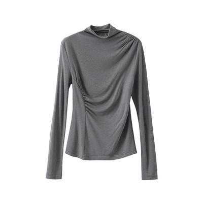 POPCHRIO不对称抽褶长袖针织T恤