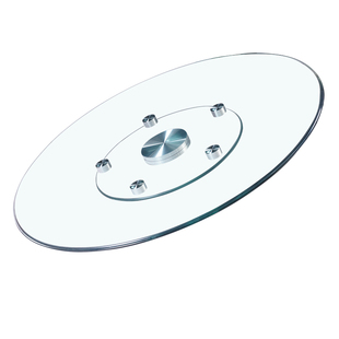 转盘餐桌家用钢化玻璃酒店圆形旋转台面实木底座饭店圆桌玻璃转盘