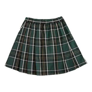 伊顿同款校服裙子女童半身裙春秋墨绿色格子裙女孩百褶裙女生短裙