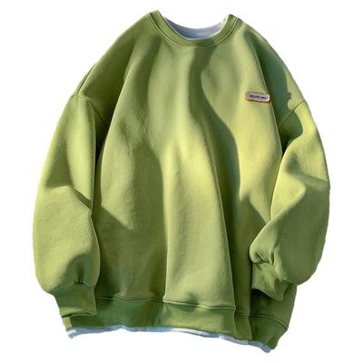 港风圆领卫衣男女春秋薄款显白情侣上衣假两件oversize长袖T恤衫