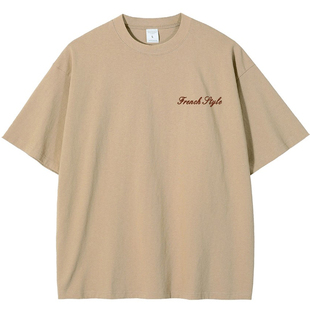 男士卡其色重磅t恤男夏季新款纯棉圆领宽松上衣潮牌短袖美式高街