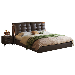 政府补贴蓝色理想主卧带灯真皮床双靠高端大气1.8m双人软包储物床