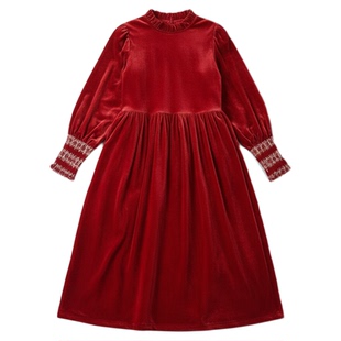 女童秋冬装连衣裙2025新款时尚洋气千金风公主裙中大童红色丝绒裙
