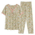 莫代尔睡衣短袖套装夏季超薄款凉爽透气中老年加肥加大妈妈家居服