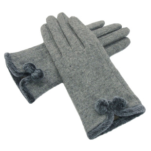 克拉斯卡 女士冬季双层绒里保暖御寒绒球手套 羊毛女士手套