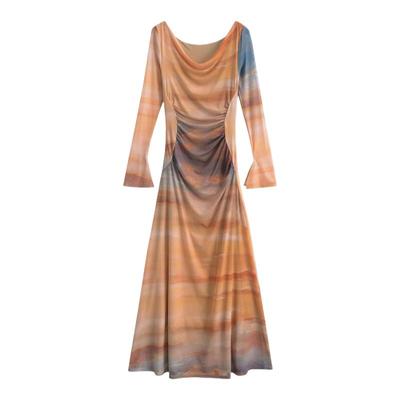 怪力酱网纱度假辣妹长袖连衣裙