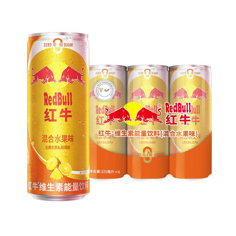 【进口】红牛维生素能量饮料混合水果口味325ml*6罐/包