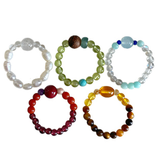 OkFineyard五行补缺喜用戒指女天然水晶串珠弹力指环小众设计尾戒