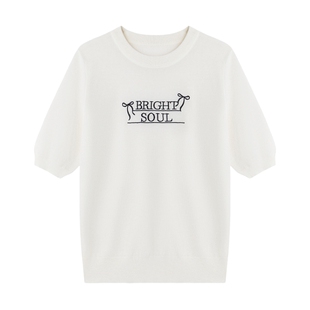 秋水伊人短袖针织衫女2026年夏季新款舒适透气宽松字母T恤上衣