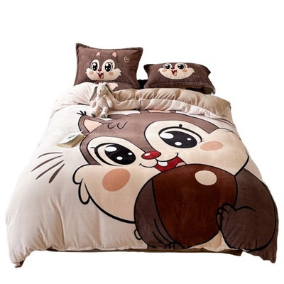 A类牛奶绒四件套大版卡通加绒厚