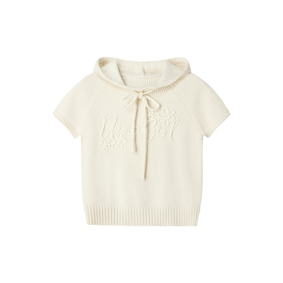 Uena白色盘带绣连帽羊毛针织衫