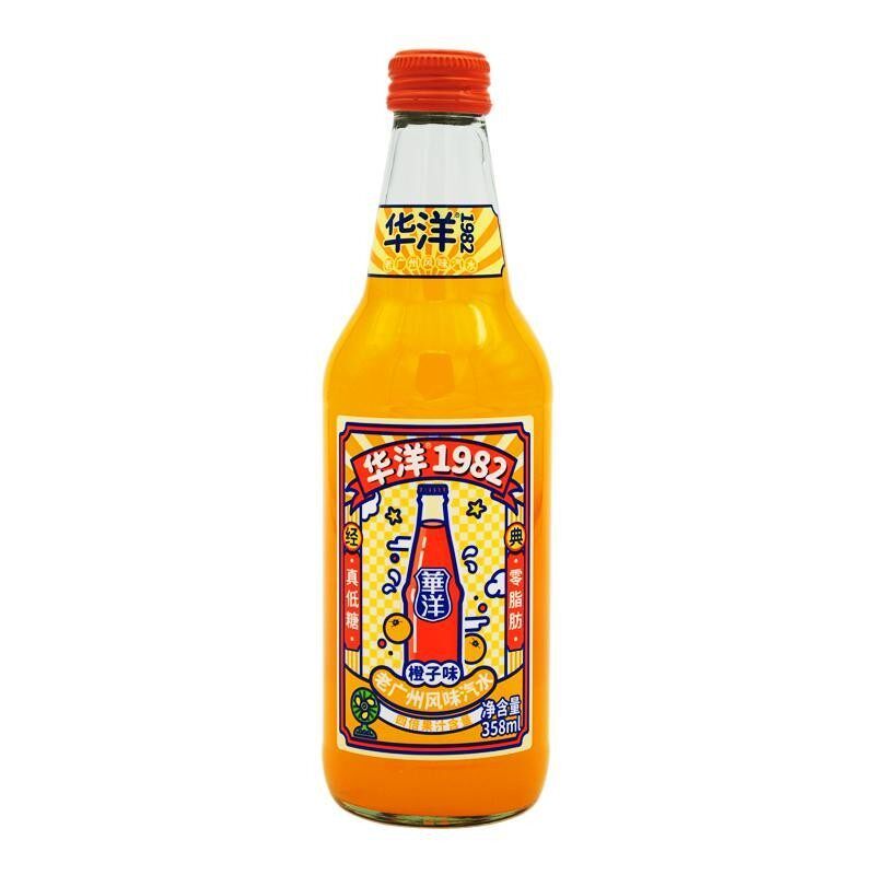 华洋汽水1982果味果汁碳酸饮料真低糖0脂肪358ml玻璃瓶整箱装清仓