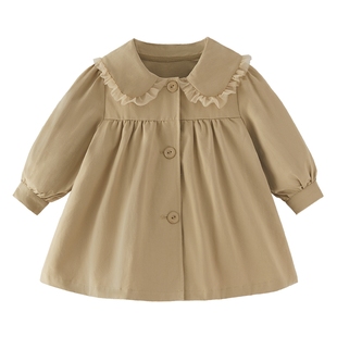 女童风衣中长款小童春秋法式开衫宝宝春季休闲衣服潮儿童防风外套