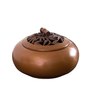 古铜官铜香炉紫铜薰香炉仿古竹节带盖檀香盘香香道文玩家居用品