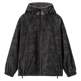 SprayGround鲨鱼嘴秋冬迷彩加绒棉衣外套男潮牌宽松连帽加厚夹克