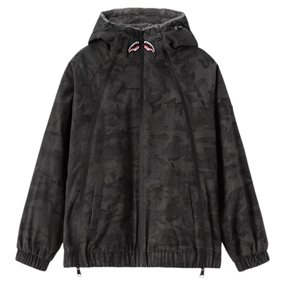 SprayGround鲨鱼嘴秋冬迷彩加绒棉衣外套男潮牌宽松连帽加厚夹克