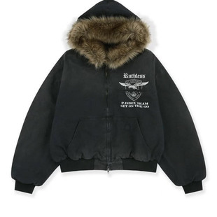 Grailz LEARL PROJECT G/R 25FW 渐变水洗做旧复古毛领夹克外套男