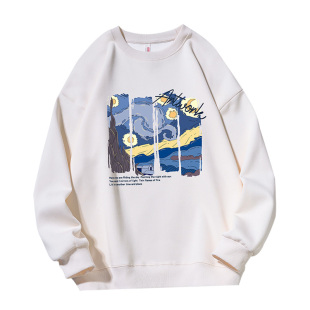 乱步2026年春季重磅圆领卫衣男新款梵高星空油画印花潮流宽松上衣