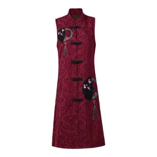 民族风唐装马夹中老年女士春秋加绒绣花马甲背心妈妈中长款外套冬