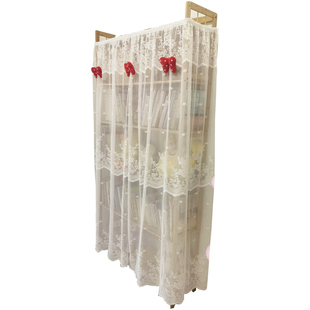 法式蕾丝遮阳短窗帘餐边柜靠墙立柜厨房置物架防尘遮挡布免打孔