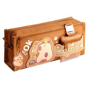 卡皮巴拉大容量5层多功能笔袋2026新款女生文具袋文具盒男孩版简约风耐脏高颜值小学生儿童帆布铅笔盒初中生