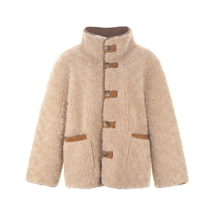 wana try100%绵羊毛正反两穿复合皮毛一体外套冬新款韩系上衣女