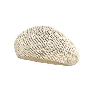 夏季贝雷帽女薄款秦岚同款时尚镂空透气画家帽子日系大头围蓓蕾帽