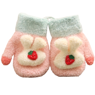 婴儿手套秋冬薄款可爱男童女童1-2-3岁小童女孩宝宝幼儿冬天挂脖