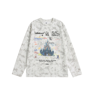 美式长袖t恤男春季2026新款潮牌潮流扎染重磅圆领宽松打底上衣服