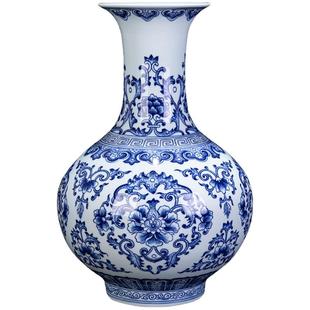 景德镇陶瓷青花瓷新中式古典花瓶客厅摆件仿古大号一对瓷器中号