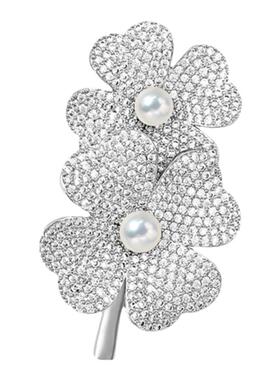 Manreya玛芮雅幸运草珍珠饰品胸花女别针徽章胸花时尚胸针精致