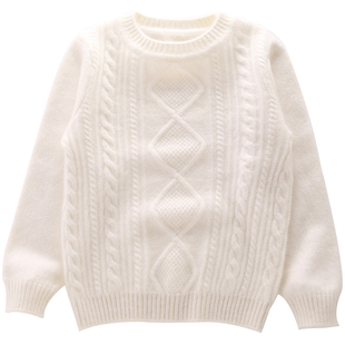 儿童羊绒衫白色毛衣纯山羊绒女童100高端宝宝加厚男童打底羊毛衫